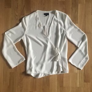 Topshop White Long-sleeve Wrap Blouse Top